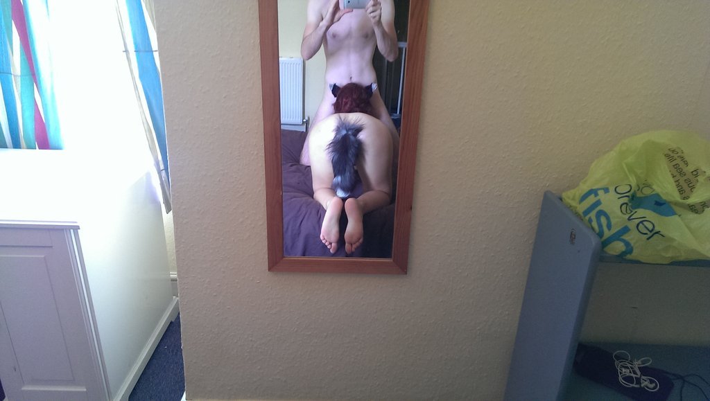 swingtastic:  This one gets our vote for #MirrorMonday Blowjob with silver fox tail