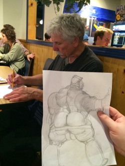 jumex: cockbarf:  so i just sat down to eat my ‘im really drunk meal’ at 4am and sat next to this guy drawing and asked if i could check out his work and this is what he had just finished working on  KING 