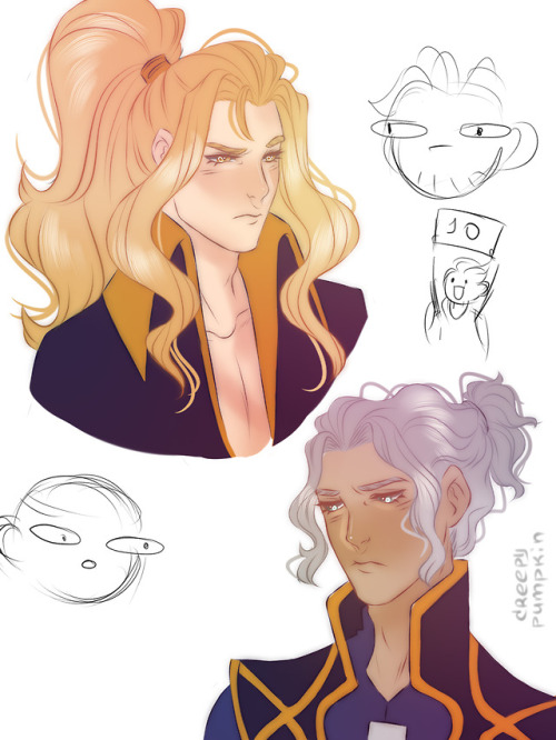 creepy-pumpkin:  Alucard and Hector with ponytails. I planned to leave it as sketches, but it got ou