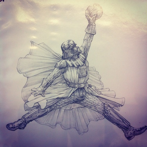 johnleedraws: Documenting today at Spectum: Jon Foster oil demo and a balling Darth Vader.