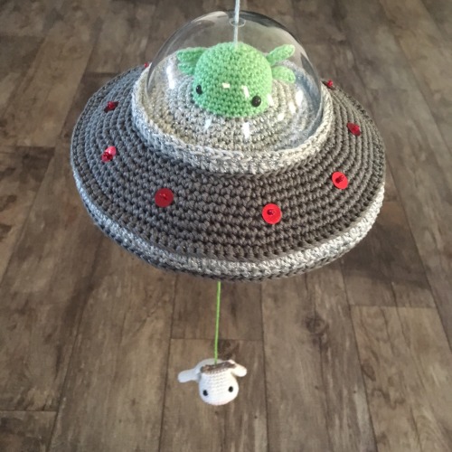 1st-1:tj-crochets:The cow is finally done! This ufo is also a music box; when you pull on the cow, it plays the x-files theme song!