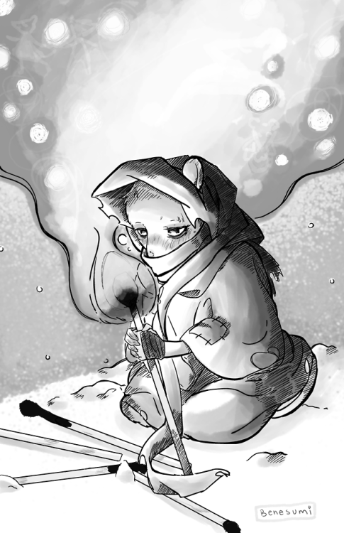 “The Little Match Mouse” Gray-scale VersionKeep Warm!  ko-fi.com/benesumi