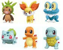 Godtricksterloki:  Kalos-Pkmnacademy:  The Kalos / Kanto Starters Plushie’s On