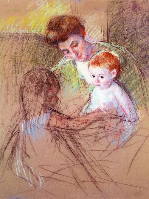 Mother and Daughter Looking at the Baby, 1905, Mary CassattMedium: pastel