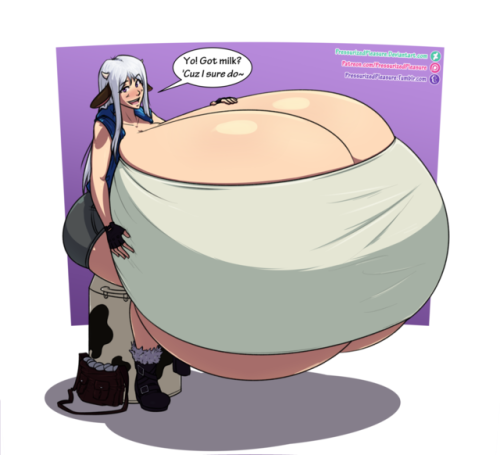 pressurizedpleasure:  CM - Haila’s Mountainous Mounds  This is a commission for Hiddan1997. She may only be part  cowgirl, but Hiddan1997’s OC Haila is here to challenge my size  restrictions with her udderly-massive bosom! To be honest, I think the