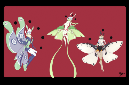 uintuva:Pretty pretty moths!With Lunar moth Kakashi, Atlas moth Gojo and Giant Leopard moth Nanami
