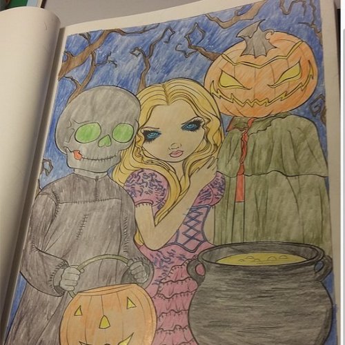 I finished this page in my Halloween coloring book yesterday and I&rsquo;m really proud of how it tu