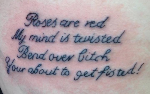 Bend over bitch, You&rsquo;re about to get fisted! Check this out for a tattoo.