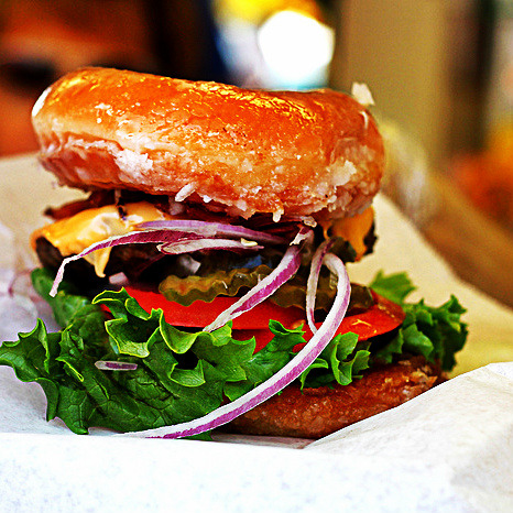 everybody-loves-to-eat:  The Luther Burger aka The Donut Burger This hybrid food has disputed origins, but most say it was a favorite of the late, great Luther Vandross (hence the name) and one of these, depending on toppings, can run you 1,000 or more