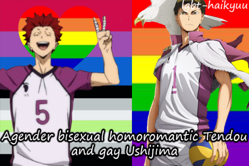 “Agender bisexual homoromantic Tendou and gay Ushijima”~Anonymous