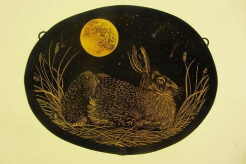 folkhorrorrevival: Harvest Moon (Golden Hare) by Tamsin Abbott, English stained glass artist.