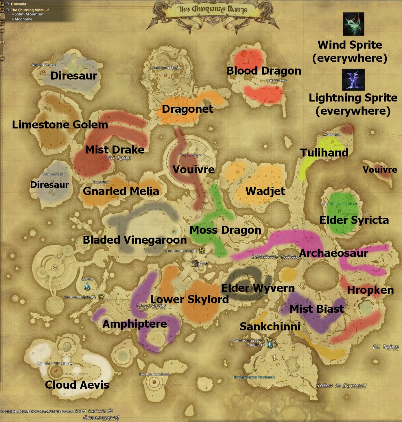 Monsters Location Maps The Churning Mists