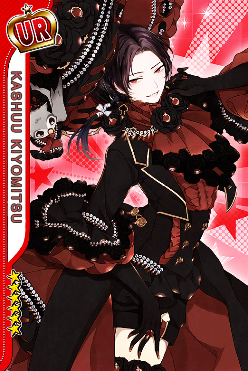 aichuuhell:  Please no one ask me why I made this in literally 5 minutes. When I saw Eva’s outfit & color scheme in this card it reminded me of Kashuu from Touken Ranbu. IT SURPRISINGLY SUITS HIM SO WELL??!?!?  