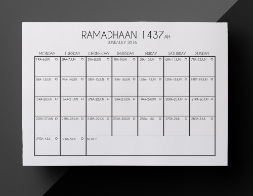 Ramadhaan 1437 Calendars - Download Here (via Google Drive)If the moon is sighted, then Monday, June