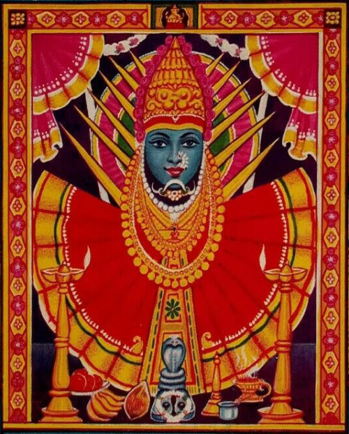 Renuka Yellamma, signed &ldquo;Sadashiv 1965&rdquo;, print by K. G. Pawar, Hubli, Karna