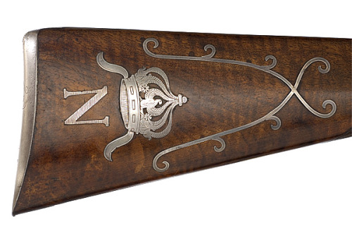Silver decorated and monogrammed double barrel flintlock shotgun owned by Napoleon II, son of Napole