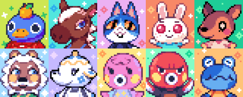 Some pixel portraits I made for my villagers. I also posted a link with the QR codes in case anyone 