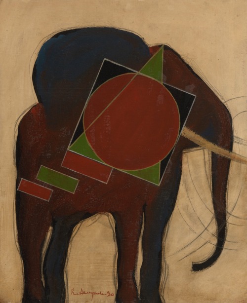 terminusantequem: Vladimir Nemukhin (Russian, 1925-2016), Elephant, 1990. Pencil and oil on cardboar