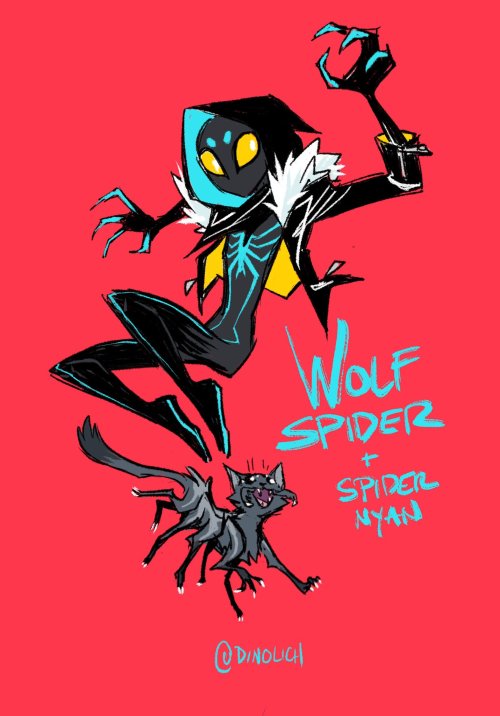 My very originally named spidersona, Wolf Spider ft my other spider-verse fan character, Spider-Nyan