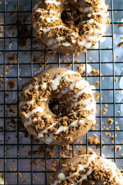 intensefoodcravings:  Cinnamon Bun Style Baked Donuts! Moist and fluffy cinnamon bun donuts that are covered in cinnamon glaze, cinnamon crumbles, and vanilla frosting. GET THE RECIPE: http://homemadehooplah.com/recipes/cinnamon-bun-style-baked-donuts/