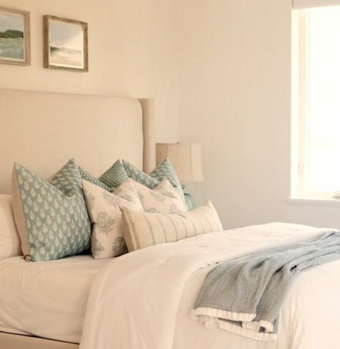 Master BedroomExample Of A Large Beach Style Master Bedroom With White Walls, Beige Wood Ceiling, And