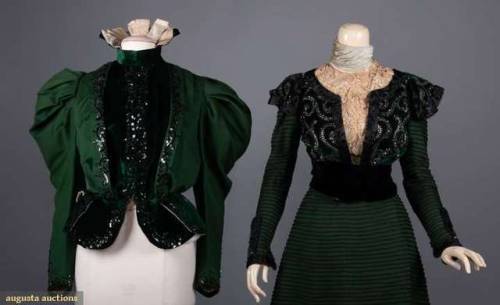 historicaldress:Two Piece ensemble with jacket, no date (assumed 1890s-early 1900s)Beaded velvet and