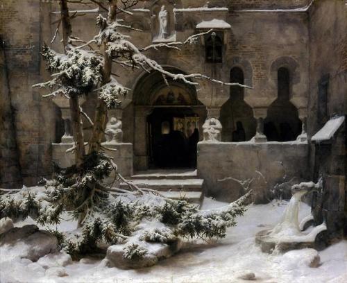 Carl Friedrich Lessing (German, 1808-1880) - Monastery Courtyard in Snow, 1829