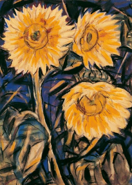 Three sunflowers    -    Christian Rohlfs , 1919German, 1849-1938Water tempera , 68 x 48.5 cm,