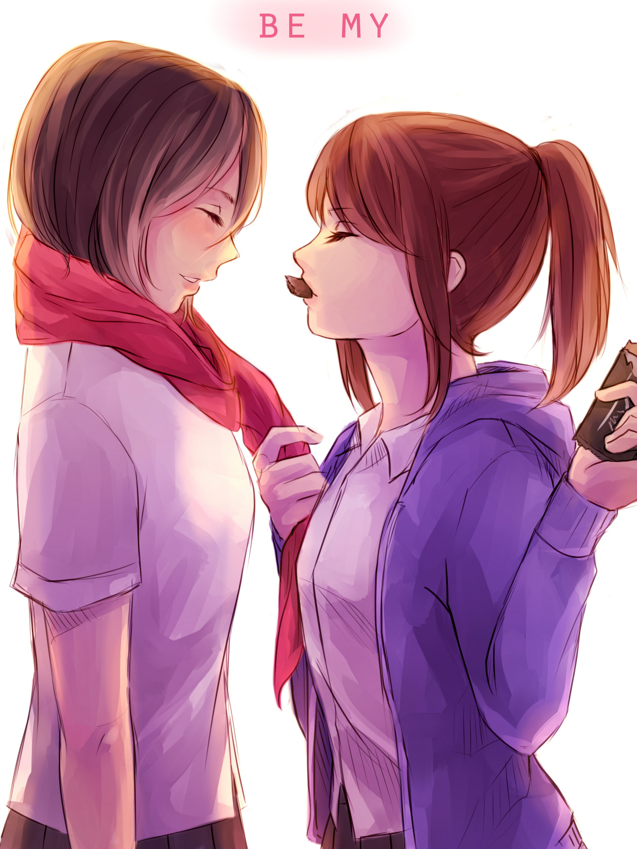 thekusabi:Happy Valentine’s Day from Mikasa and Sasha~♥Artwork commissioned by