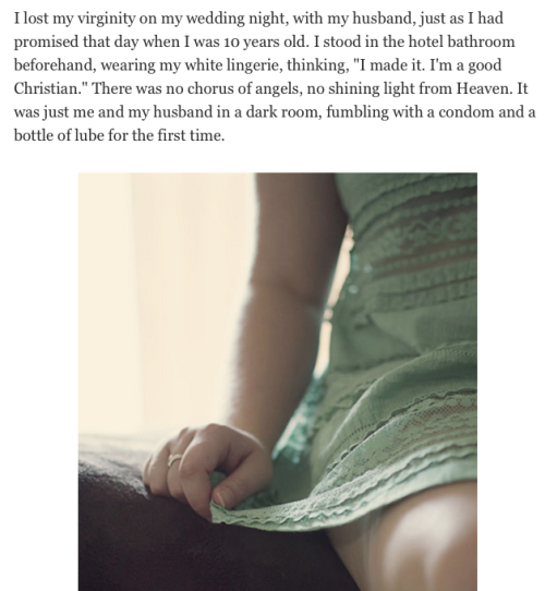 residentgoodgirl:IT HAPPENED TO ME: I Waited Until My Wedding Night to Lose My Virginity and I Wish 