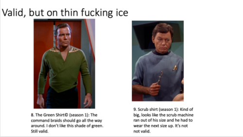 starfleetissedeyeshadow:The definitive ranking of Starfleet-issued outfits based on how valid they a