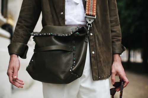 Filippo Cirulli during Paris Fashion Week, wearing a Valentino Spring Summer 2016 bag