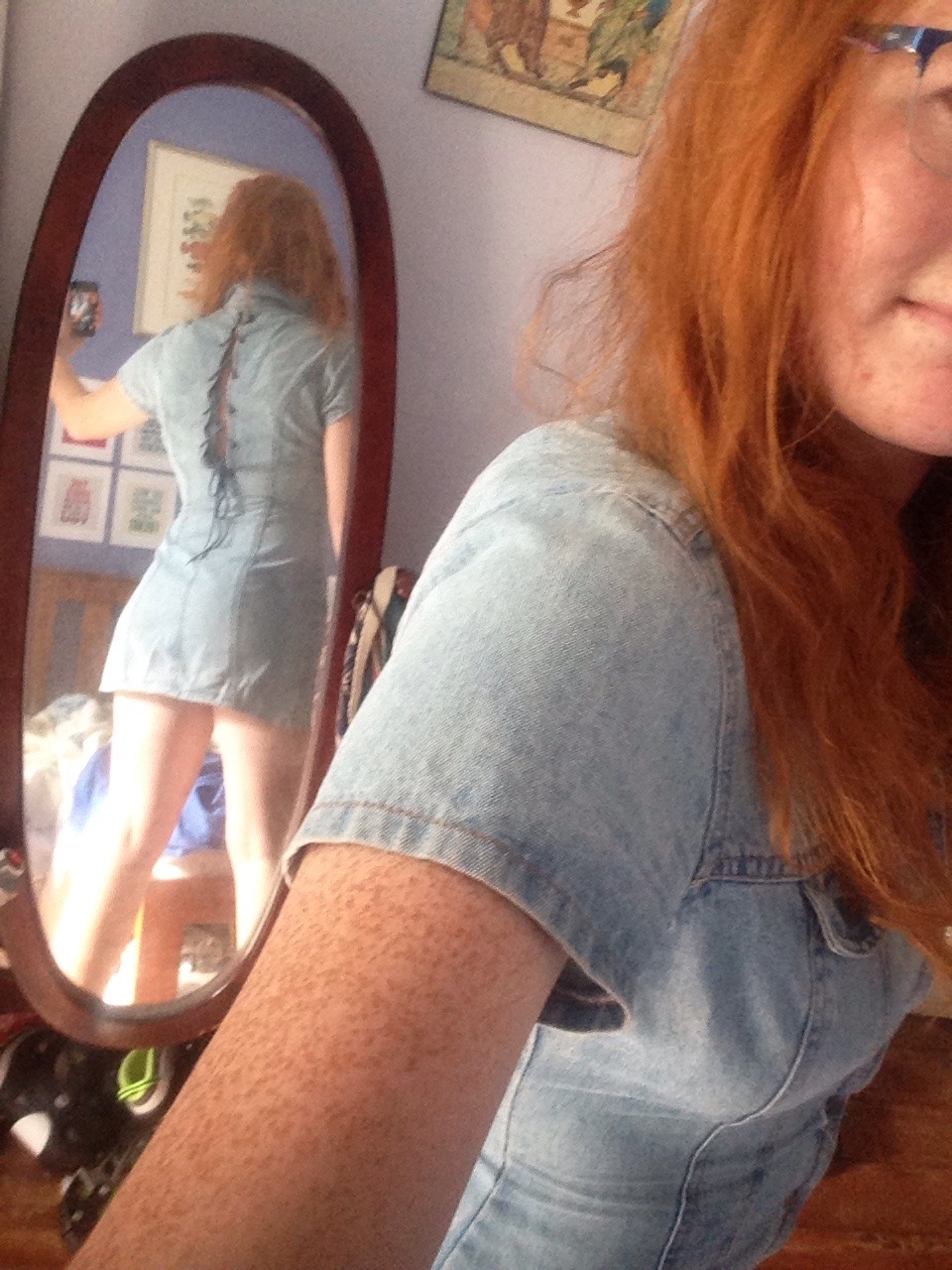 mygingerpubes:  spicygingerbiscuit: Retro denim strip set with my princess plug in