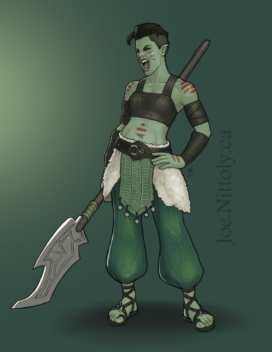 pasiphilo:
“Kaida San, Half-Orc Barbarian/Druid
A more complete drawing of another NPC, this one a female half-orc barbarian/druid who serves a druidic order, though with considerably more gleeful savagery than her fellow acolytes.
Joe.Nittoly.ca |...
