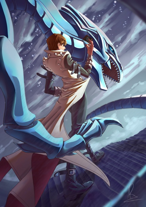 hartesa:Here come Seto Kaiba and his Blue Eyes White Dragon! He is my favorite male character (with Crow Hogan) but I never dare to draw him until now! 