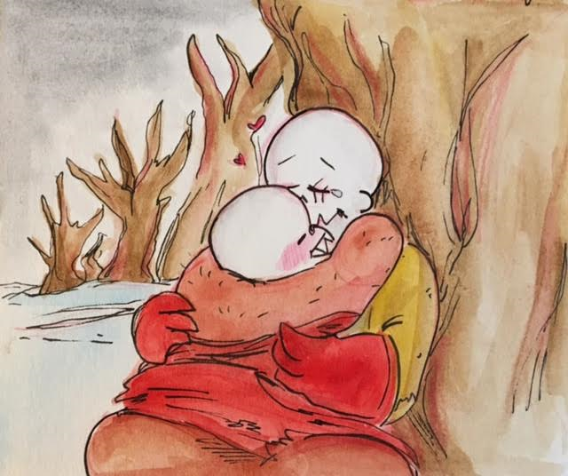 stuffedart:  A little baby takes care of a slightly larger baby. Here’s your Friday
