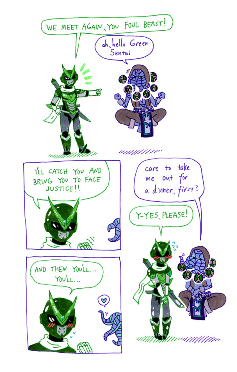 Green Sentai and the Tentacle Monster!!AU where everyone thinks Zenthulu is a villain when he actual