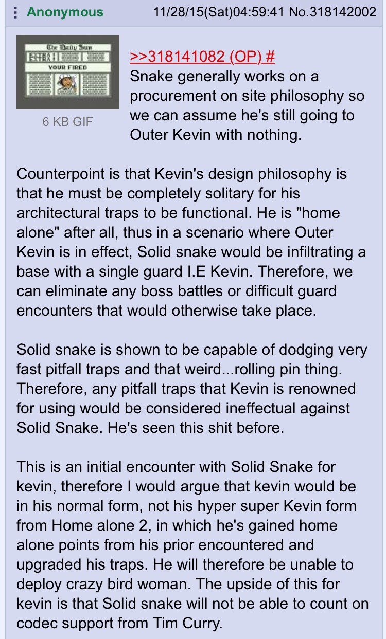 spplmj:  Solid Snake vs Outer Kevin 