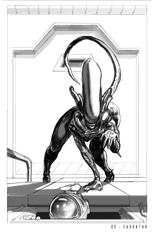 zaggatar:  I am doing a small “comic” or set of images, featuring a Xenomorph gal and an unlucky spacefarer in an erotic horror adventure.  Designs based on the 1979 movie. These are the first batch, all numbered for order.  