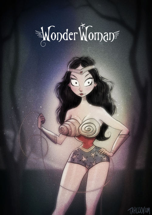 pxlbyte:   If Tim Burton Illustrated Superheroes   Andrew Tarusov gives us a look at what some 