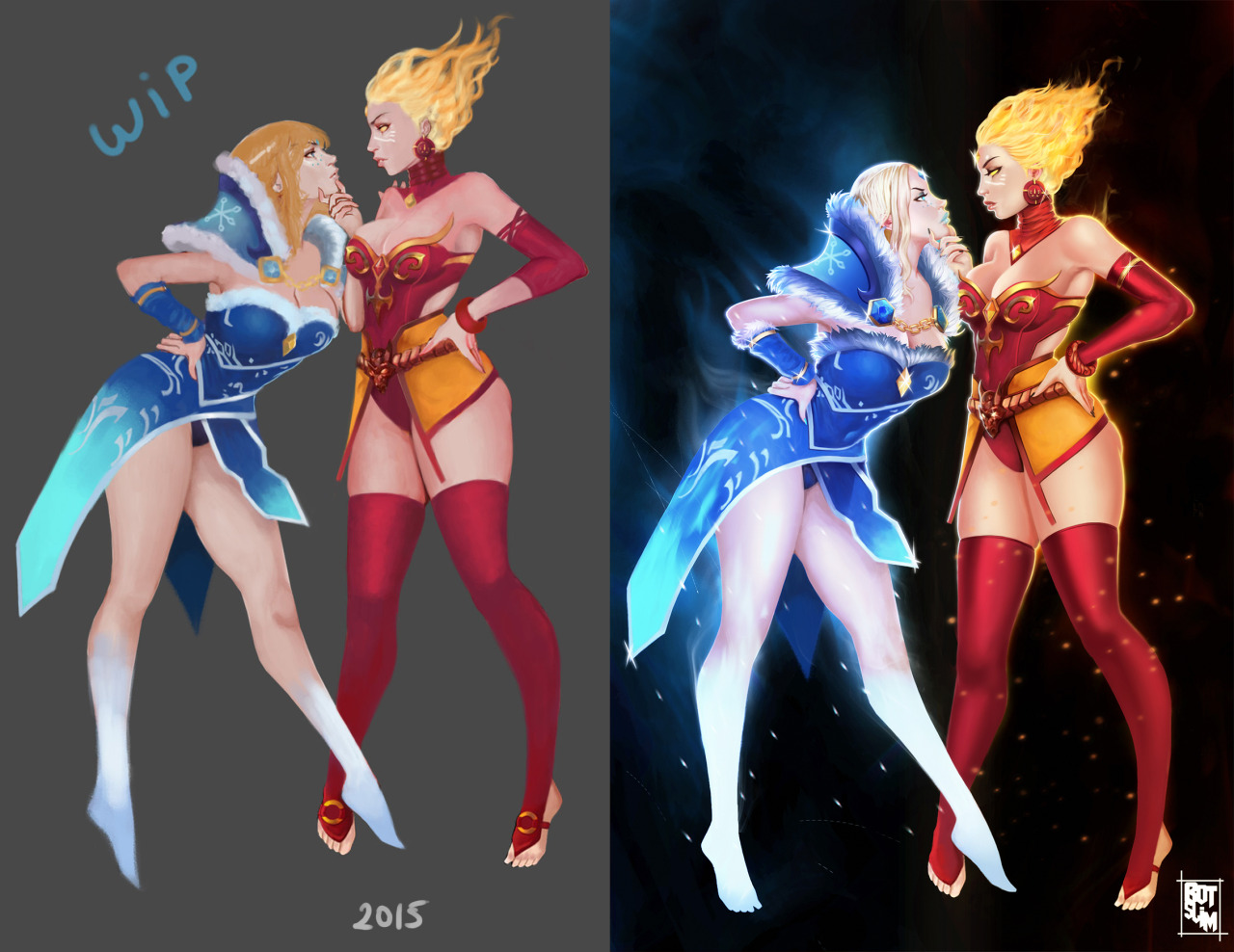 botslimart:  botslimart:    Fanart Dota2 Lina vs Crystal Maiden (mode arcana)   I