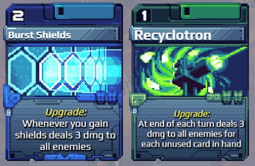 The new &lsquo;Upgrade&rsquo; type cards can be only played once but the effects last until the end 