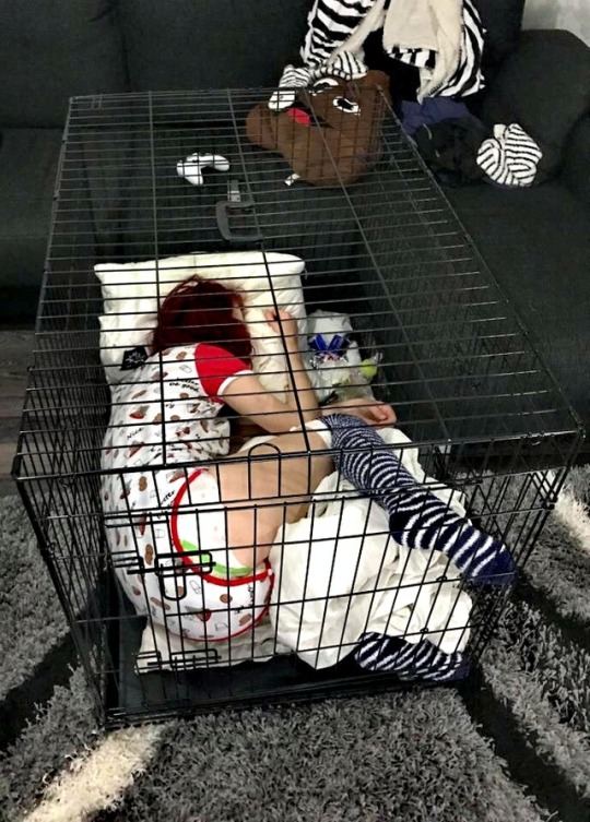 littlekittenkisuli:  My master caged me and he had to put me in diaper because I might have an accident or two ;)