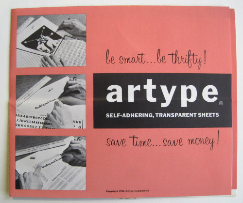 1956 advertisement for Artype transparent, self-adhering acetate sheets featuring hand-lettered alph