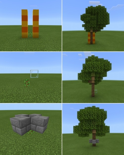 babyzombierights:  javaelemental:   babyzombierights:  javaelemental:  How to get those big trees in Minecraft. From here.  okay yeah but how do i get them to not grow  You can put a block or a string over the sapling to prevent it from growing a big