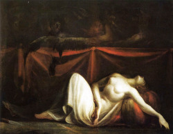 drakontomalloi:  Henry Fuseli - The Erinyes Drive Alcmaeon from the Corpse of his Mother, Eriphyle, Whom He Has Killed. 1821 