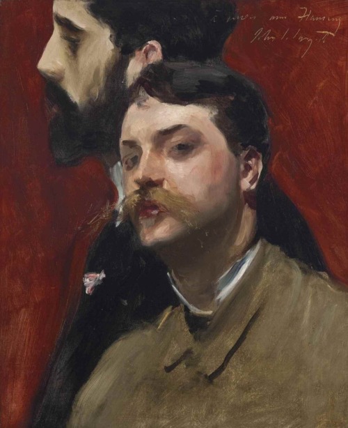 François Flameng and Paul Helleu.c.1880.Oil on Canvas.52.7 x 43.2 cm. (20.75 x 17 in.)Art by John Si