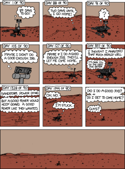 science-junkie:  pennyfornasa:This Comic Of The Spirit Rover’s Life On Mars Will Break Your Heart https://xkcd.com/695/On this day in 2003, NASA’s Mars Exploration Rover, Spirit, was launched en route to the Red Planet. Spirit operated on Mars until