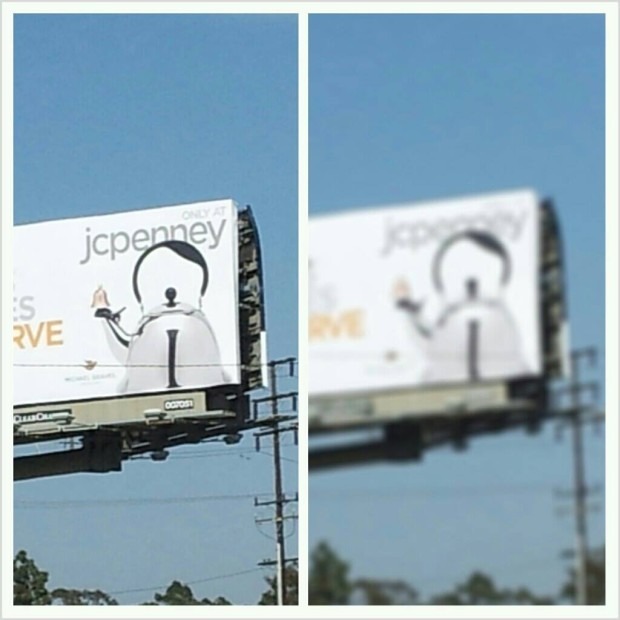 The Hitler Teapot Debate begins.
Within the last 24 hours this billboard has grown serious questions about JC Penney’s involvement with the ad.
Did they do it on purpose or not? And who approved it?