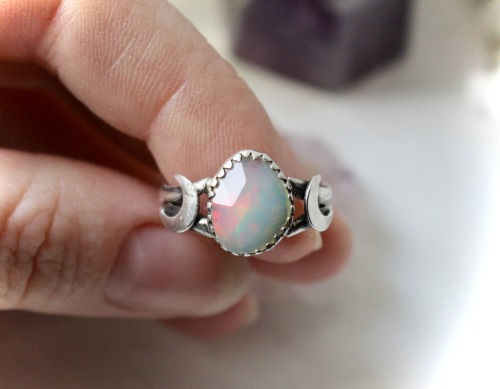 Ethiopian Opal ring with crescent moons